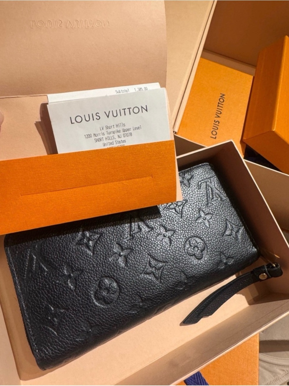 Louis Vuitton Black Embossed Monogram Zip-Around Wallet with Wrist Strap